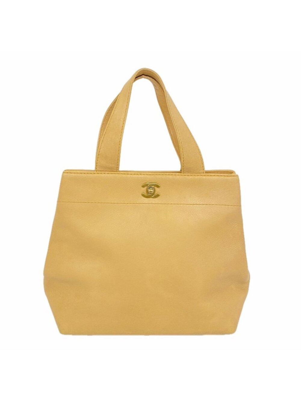 Chanel Tote Bag Leather Beige Gold